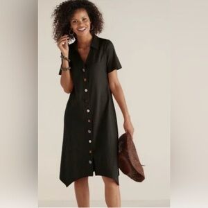 Soft Surroundings Mixed‎ Button Shirt Dress M  Lagenlook Handkerchief Hem Beach